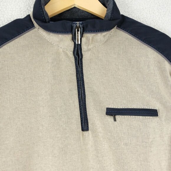 Bugatti Jacket Mens Large Beige Ribbed Knit Quarter Zip Preppy Stretch - Picture 2 of 10